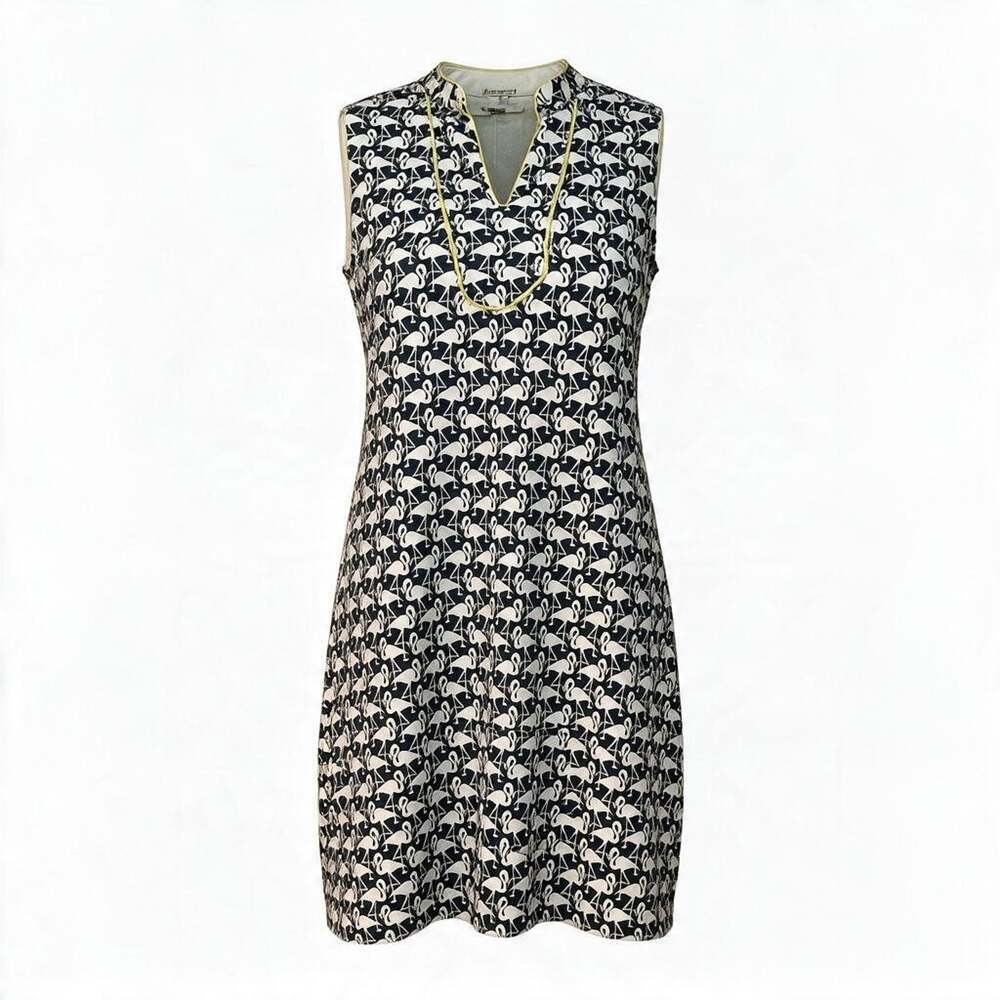 Charter Club Sz S Spandex Knit Pullover Dress Flamingo Print Navy Resortwear